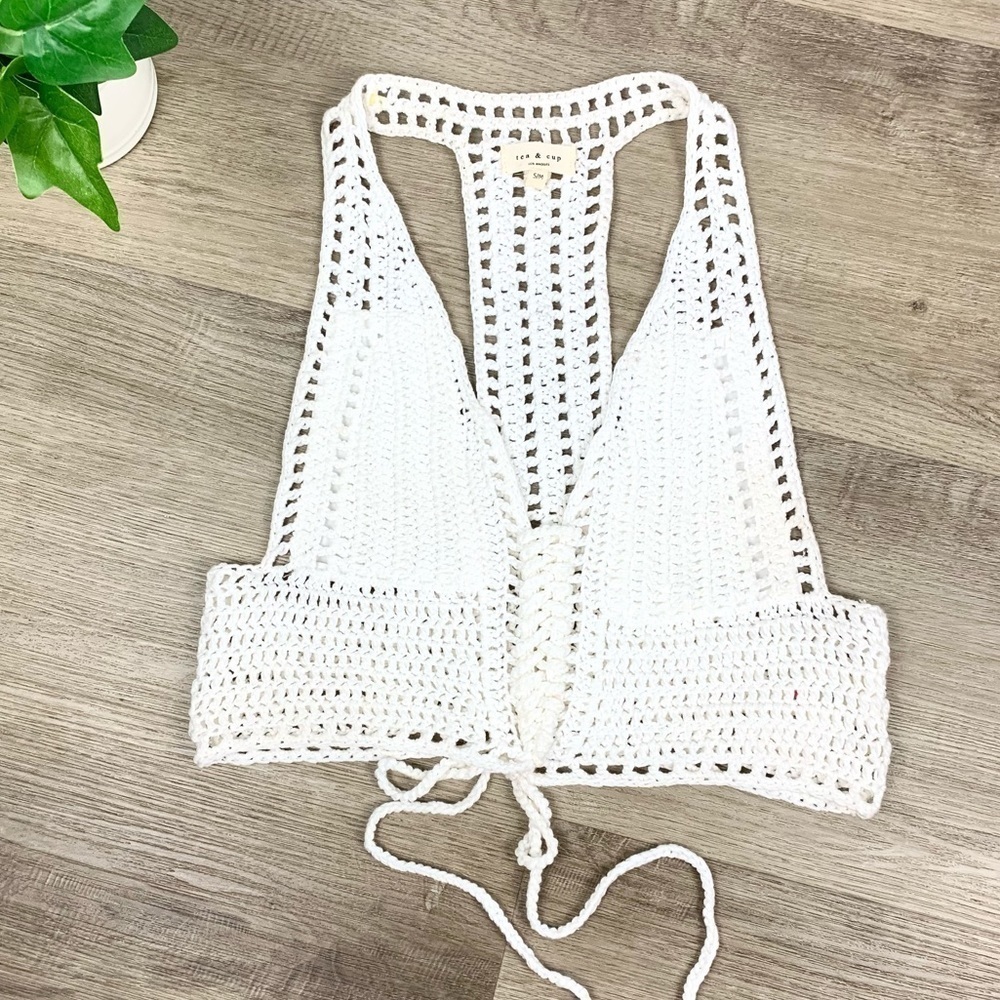 Crochet racerback crop top white